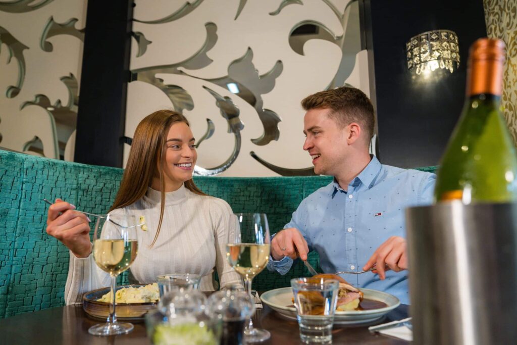 couple dining at The Terrace Restaurant in the Westville Hotel